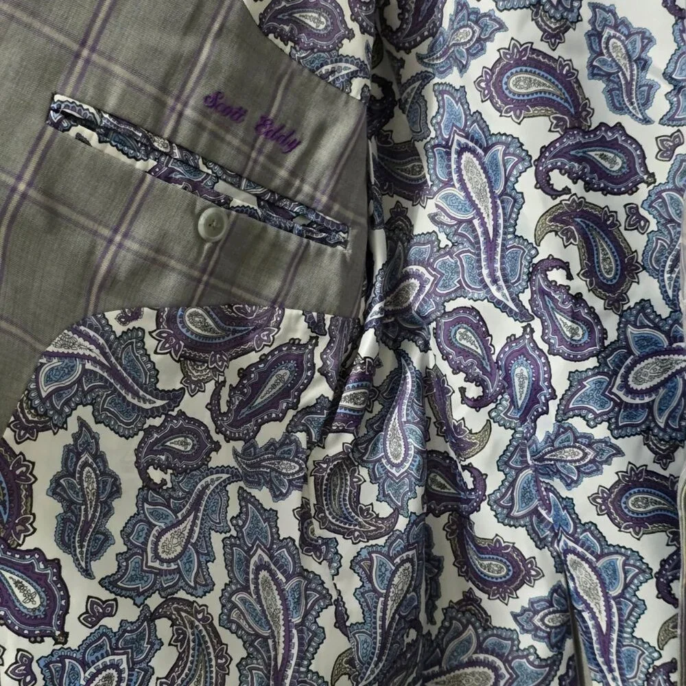 Men's Custom Tailored Grey Purple & White Plaid 2 Button Sports Jacket Blazer
